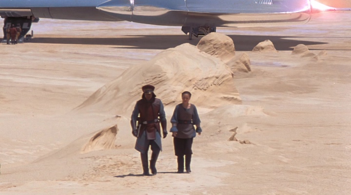 Panaka and Padmé side by side and dressed similarly